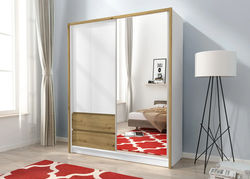 SONIA 130 BALTA/ARTISAN modernaus stiliaus spinta stumdomom durim su lentynomis ir kabykla rūbams miegamajam, svetainei, prieškambariui, vaikų, jaunuolio kambariui